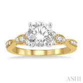 1/4 Ctw Carved Shank Round Cut Diamond Semi-Mount Engagement Ring in 14K Yellow and White Gold